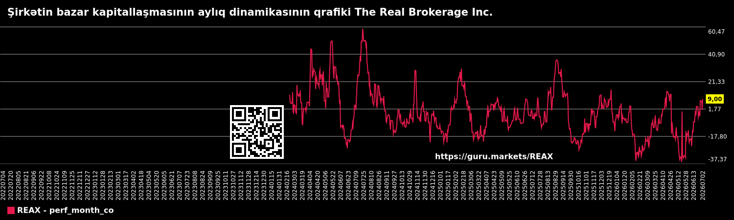 Şirkətin bazar kapitallaşmasının aylıq dinamikasının qrafiki The Real Brokerage Inc.